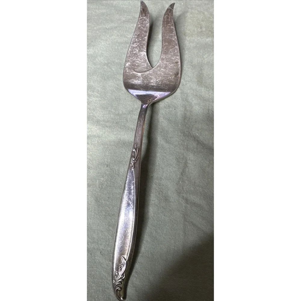 International Holmes Edwards WOODSONG Silverplate Cold Meat Serving Fork 1958 9
